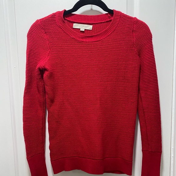 Loft Textured Red Sweater with Button Sleeve - Picture 2 of 3